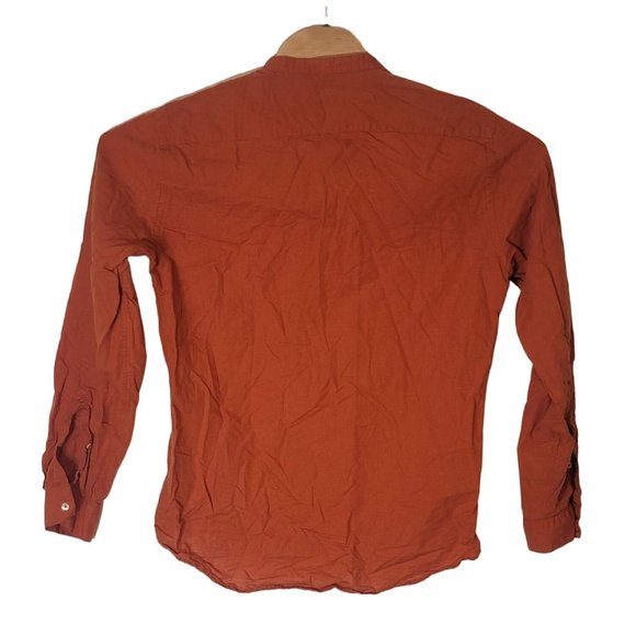 Zara Pull Over Shirt Orange 4 Button Round Neck Men's Size Medium - Picture 3 of 4